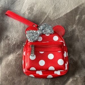 Disney Parks Mini Minnie Mouse LoungeFly Backpack wristlet